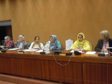 Kashmiri activist Shamim Shawl chairs an international panel at UN building in Geneva