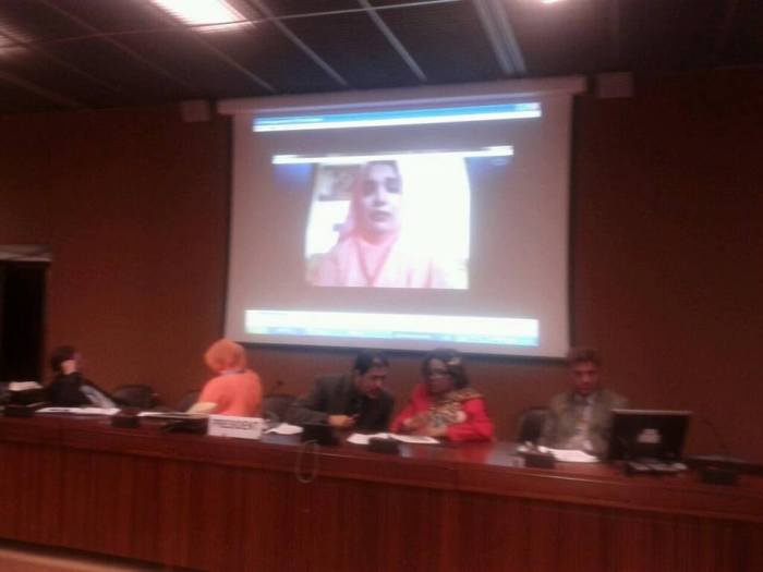 Shaista Safi addresses a UNHRC panel at UN