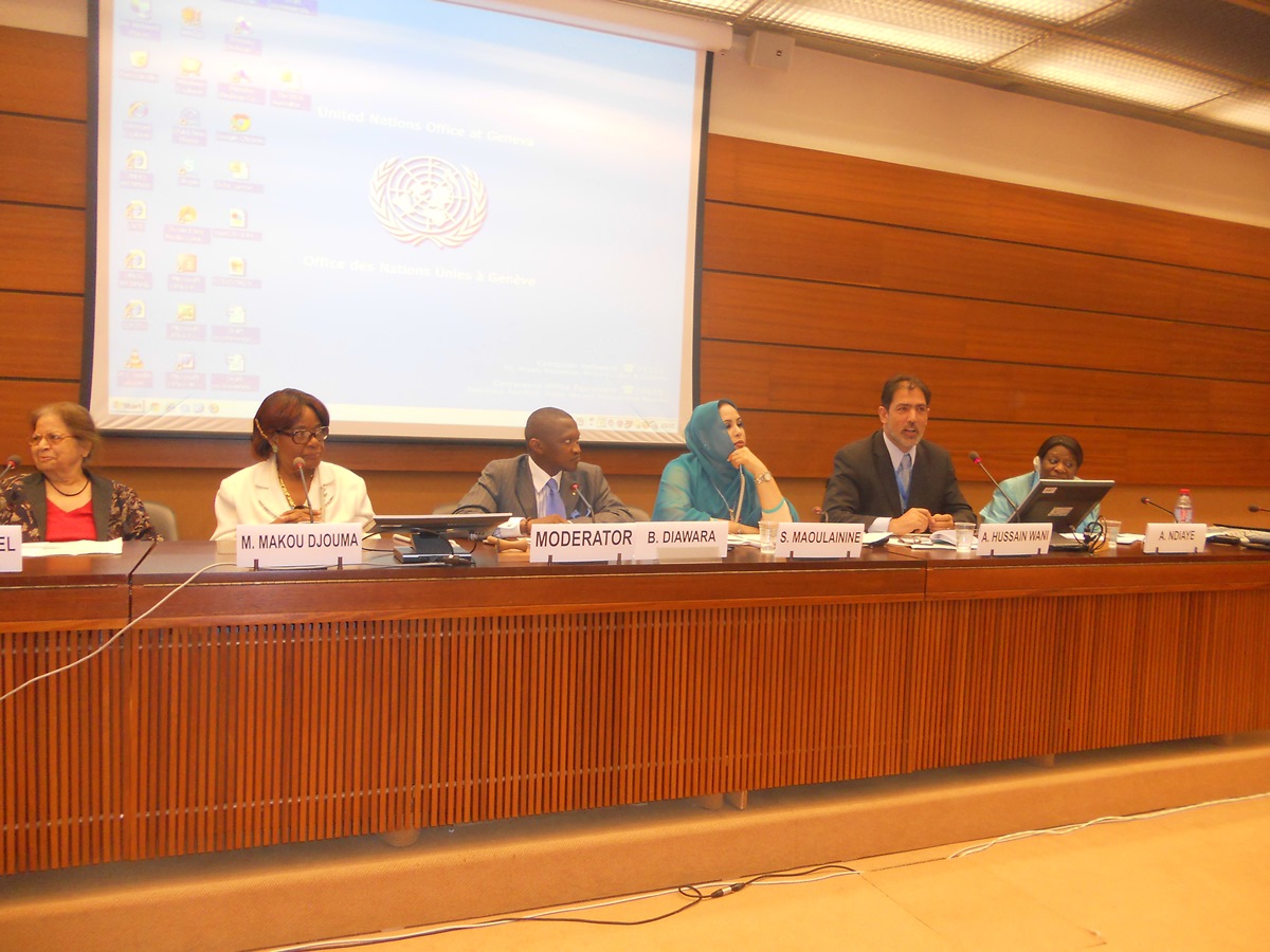 Altaf Hussain Wani sits in a panel discussion on the role of Kashmir women, at UN in Geneva