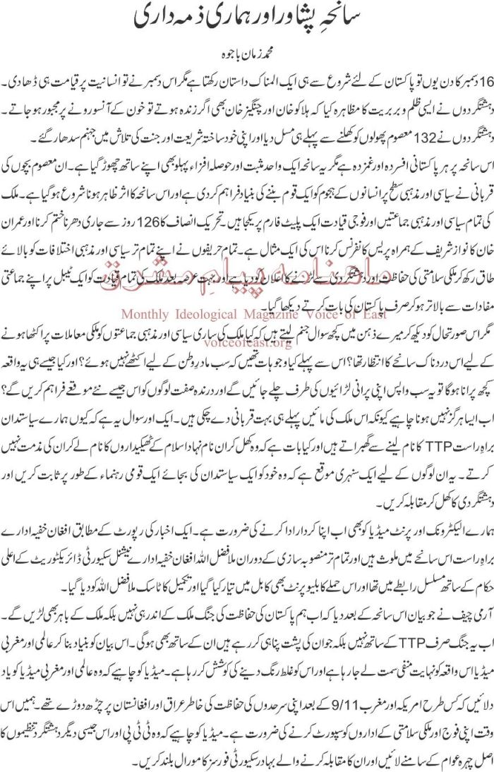 sanha peshawar aur hamari zimadari